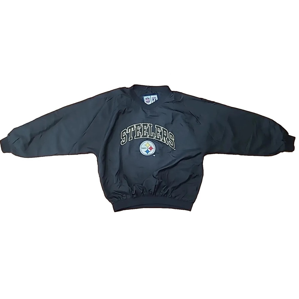 Vintage Logo 7 Pullover Jacket Mens L‎  NFL Pittsburg Steelers Black